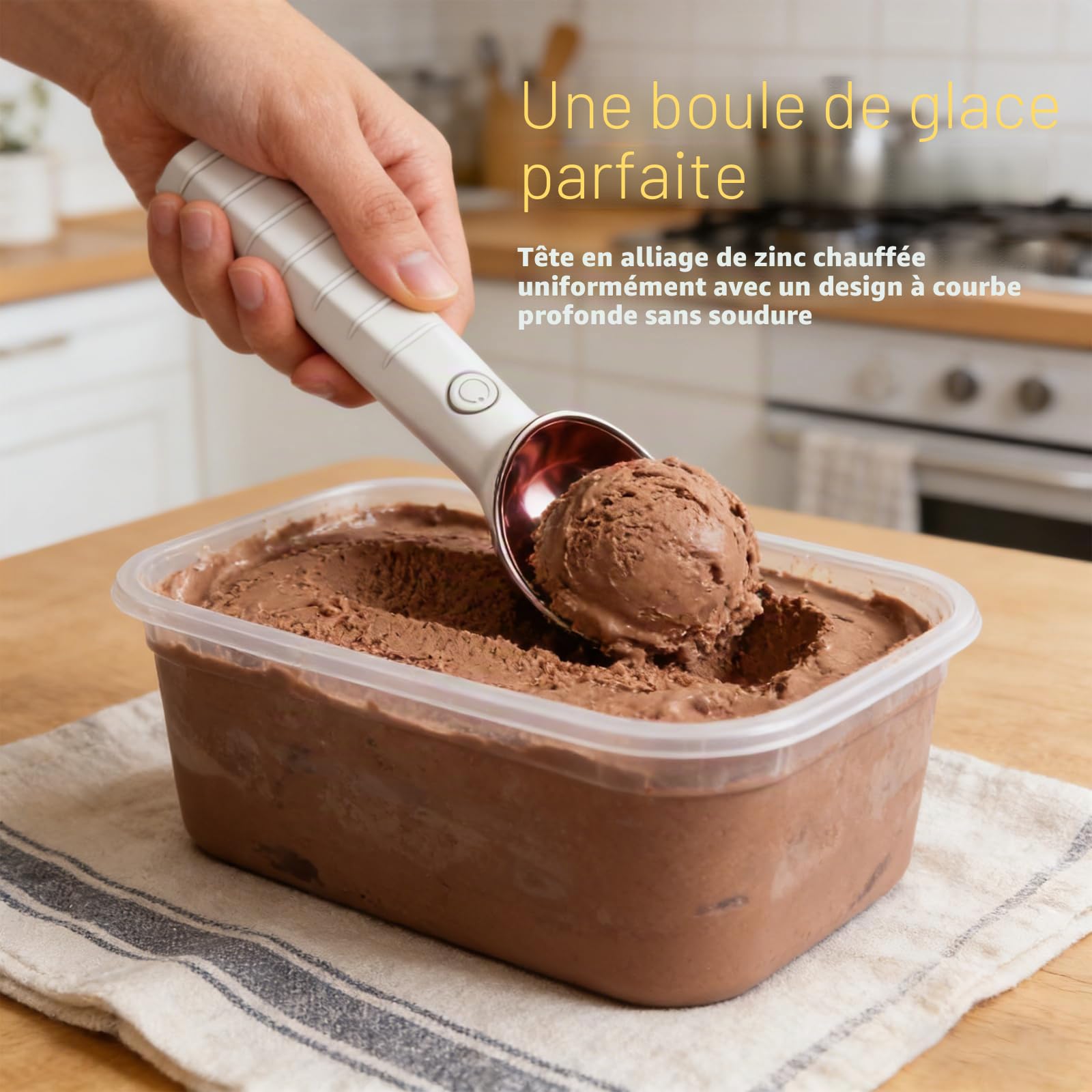 Cuillère à Glace Chauffante, Cuillere Glace Boule électrique | Chauffe à 45/70 °c, Rechargeable Pour Crème Glacée, Gelato Ou Yaourt Glacé, Facile Pour Les Personnes âgées Et Les Enfants