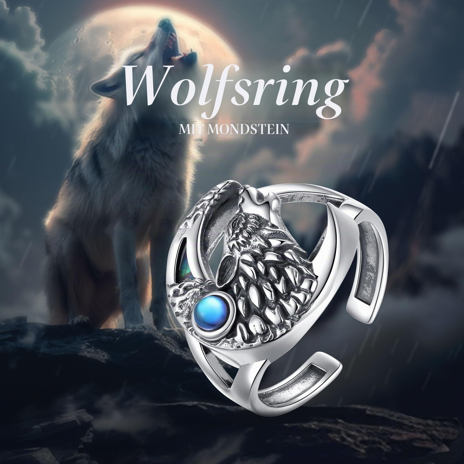 AEONSLOVE Drachen Ringe Silber 925 für Herren Damen, Wikinger Runen Vegvisir/Gothic Totenkopf Ring Verstellbar, Schlange Obsidian/Tetragrammaton Pentagramm/Wolf Offener Ring Vintage