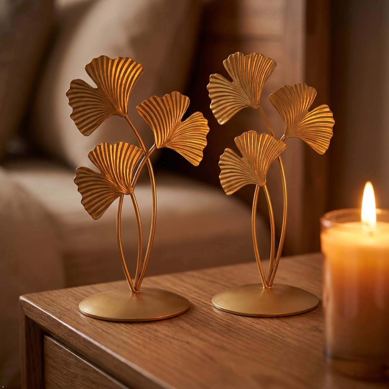Gold Ginkgo Leaf Table Decor - Set of 2 -7