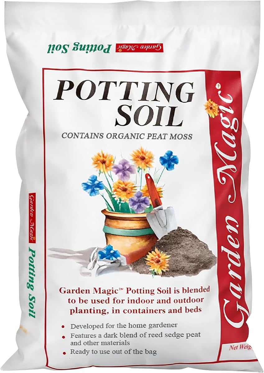 Michigan Peat Bolsa de 20 libras de Garden Magic mezcla de tierra para macetas de uso general que retiene la humedad para plantar en interiores y exteriores