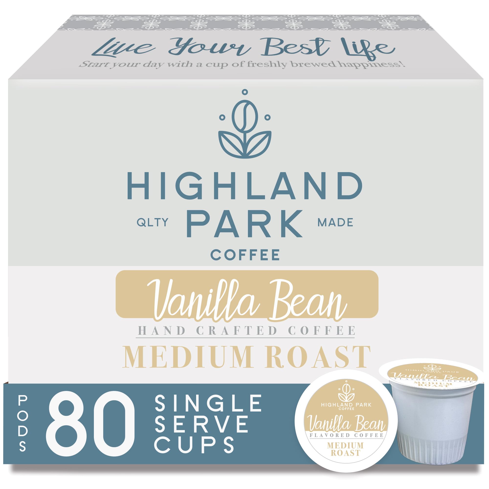HIGHLAND PARKCoffee Single Serve Pods Compatible with Keurig K Cup Brewers, Vanilla Bean, 80 Count