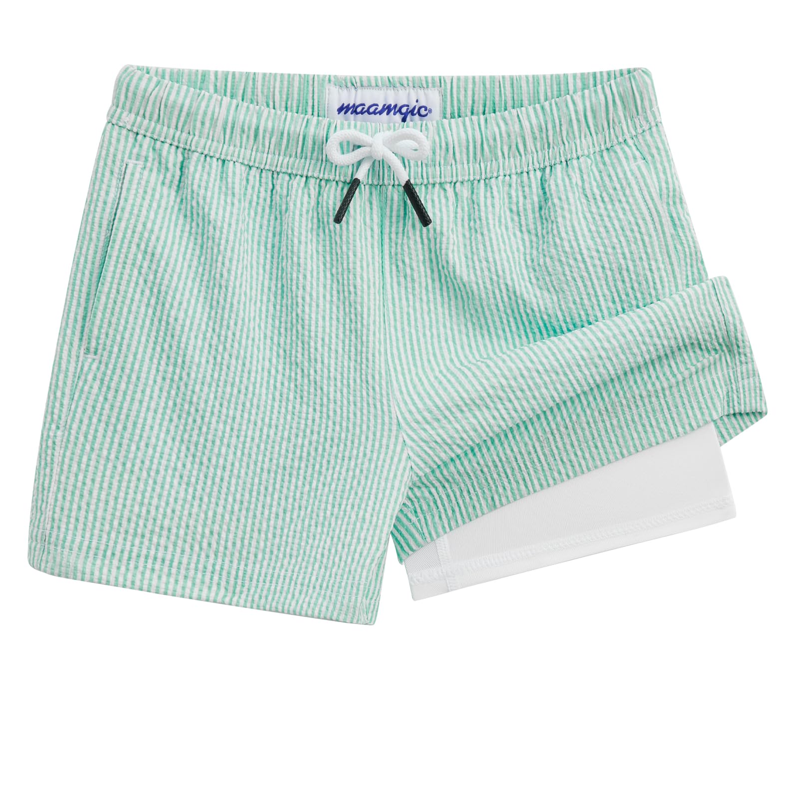 maamgic Costume da bagno per ragazzi con fodera a compressione Seersucker pantaloncini da bagno riciclati per bambini