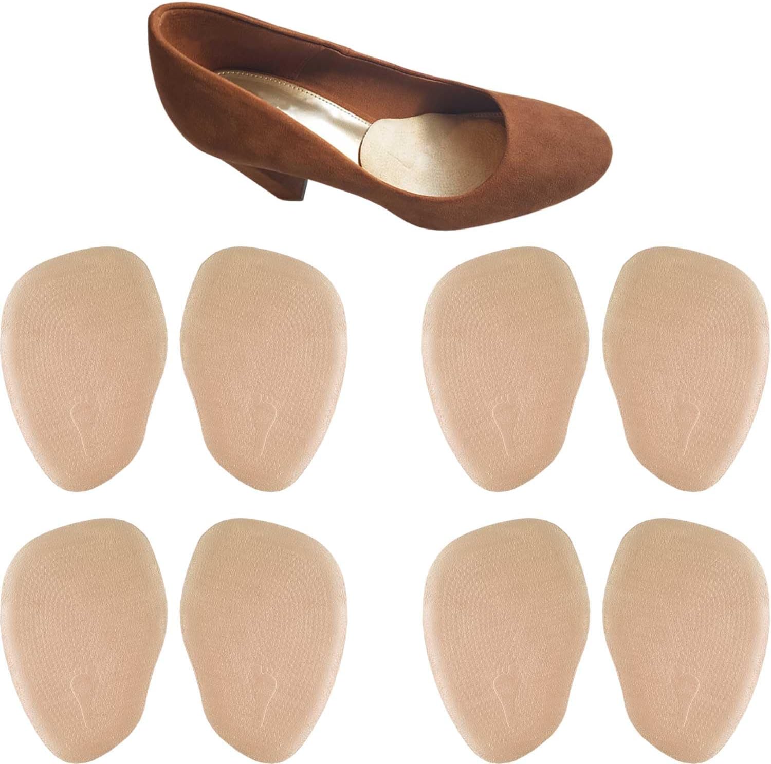 Chiroplax High Heel Cushion Inserts Pads (4 Pairs) Suede Ball of Foot Forefoot Metatarsal Anti Slip Shoe Insoles for Women