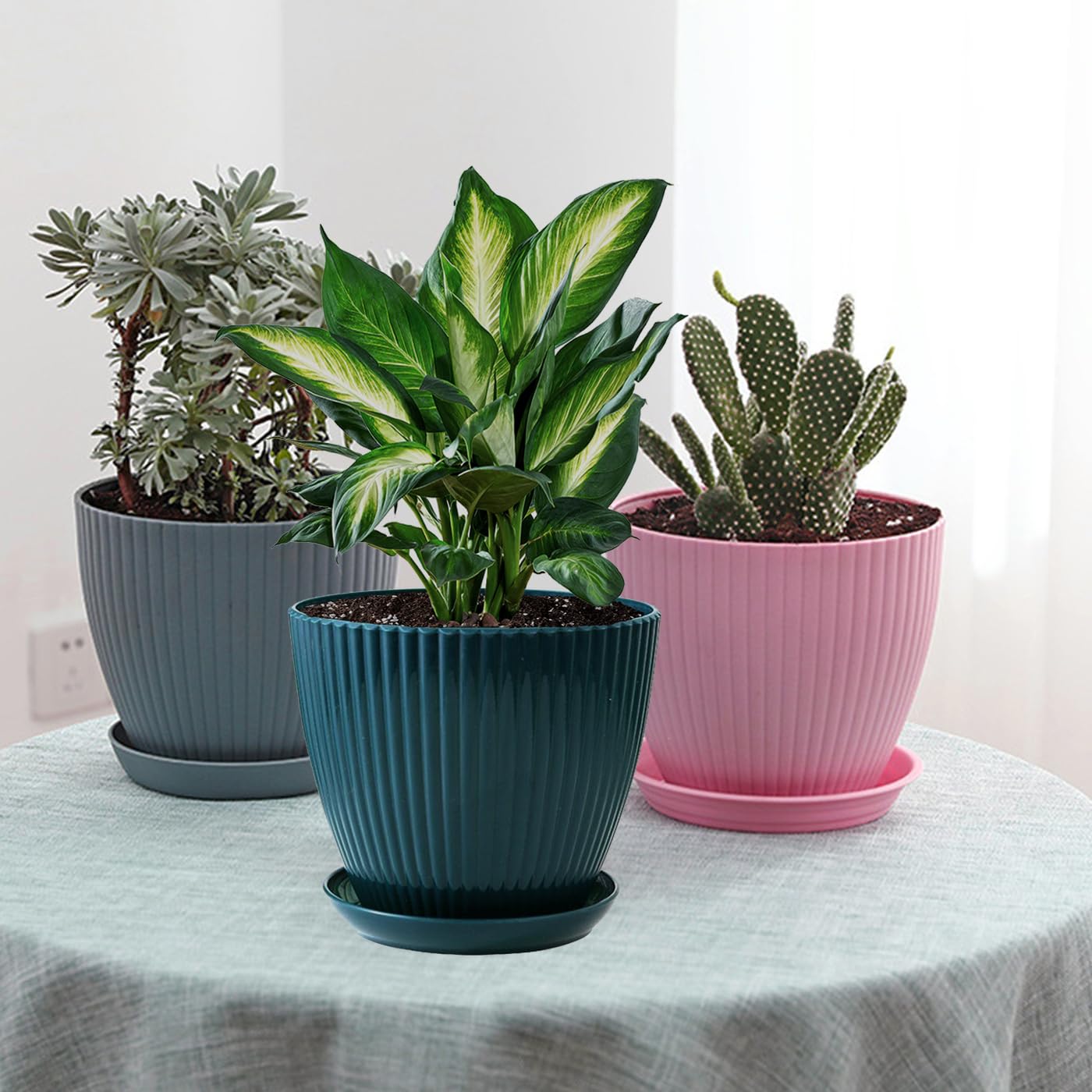 XINHUISHQZ 6 Inch Plant Pots, 5 Pack Plastic Flower Pots Modern Flower Pots with Drainage Holes and Trays are for Indoor and Outdoor Plants, Herbs, Flowers and Nurseries (6inch-5pcs)