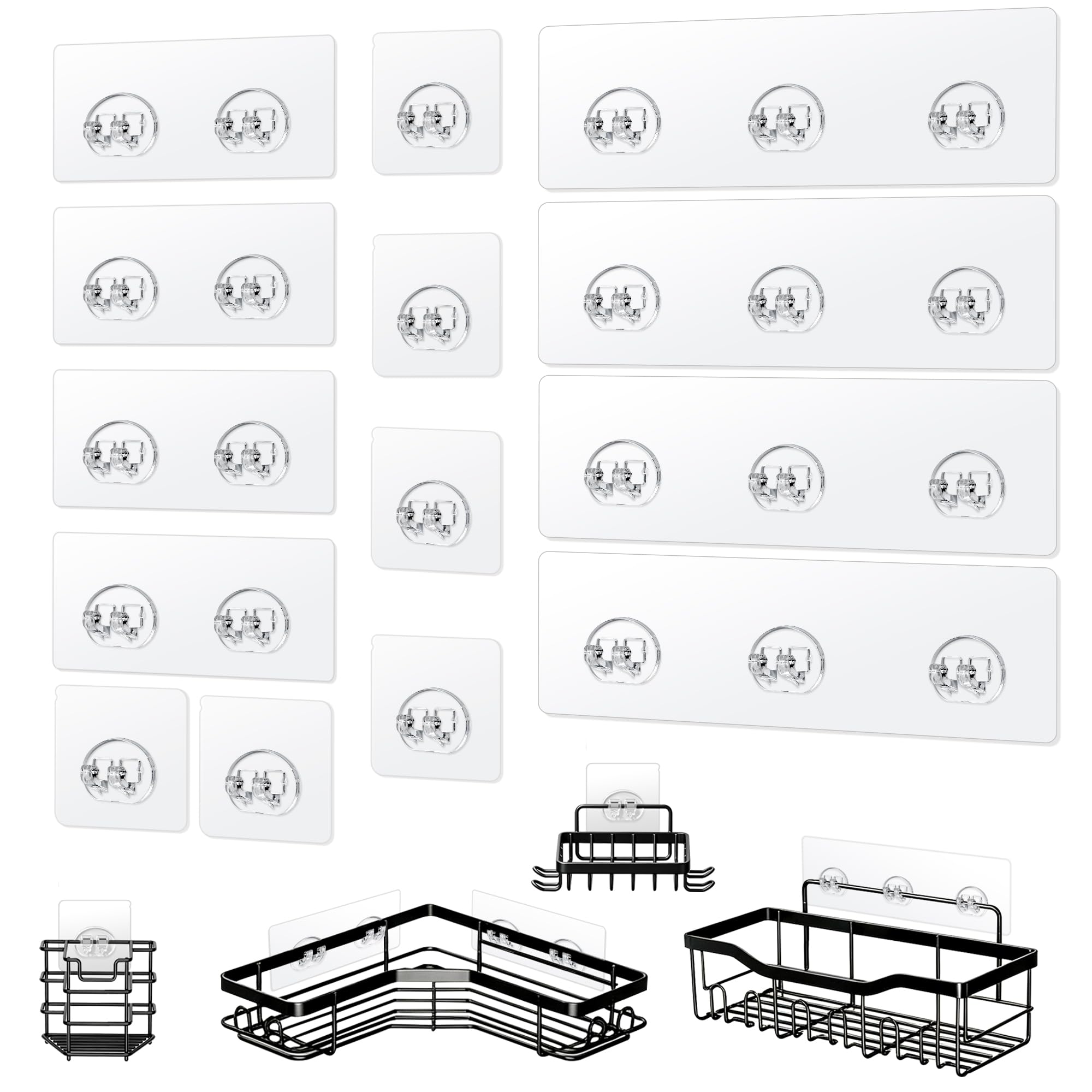 14 Pack Shower Caddy Adhesive Replacement, Clear Adhesive Strips