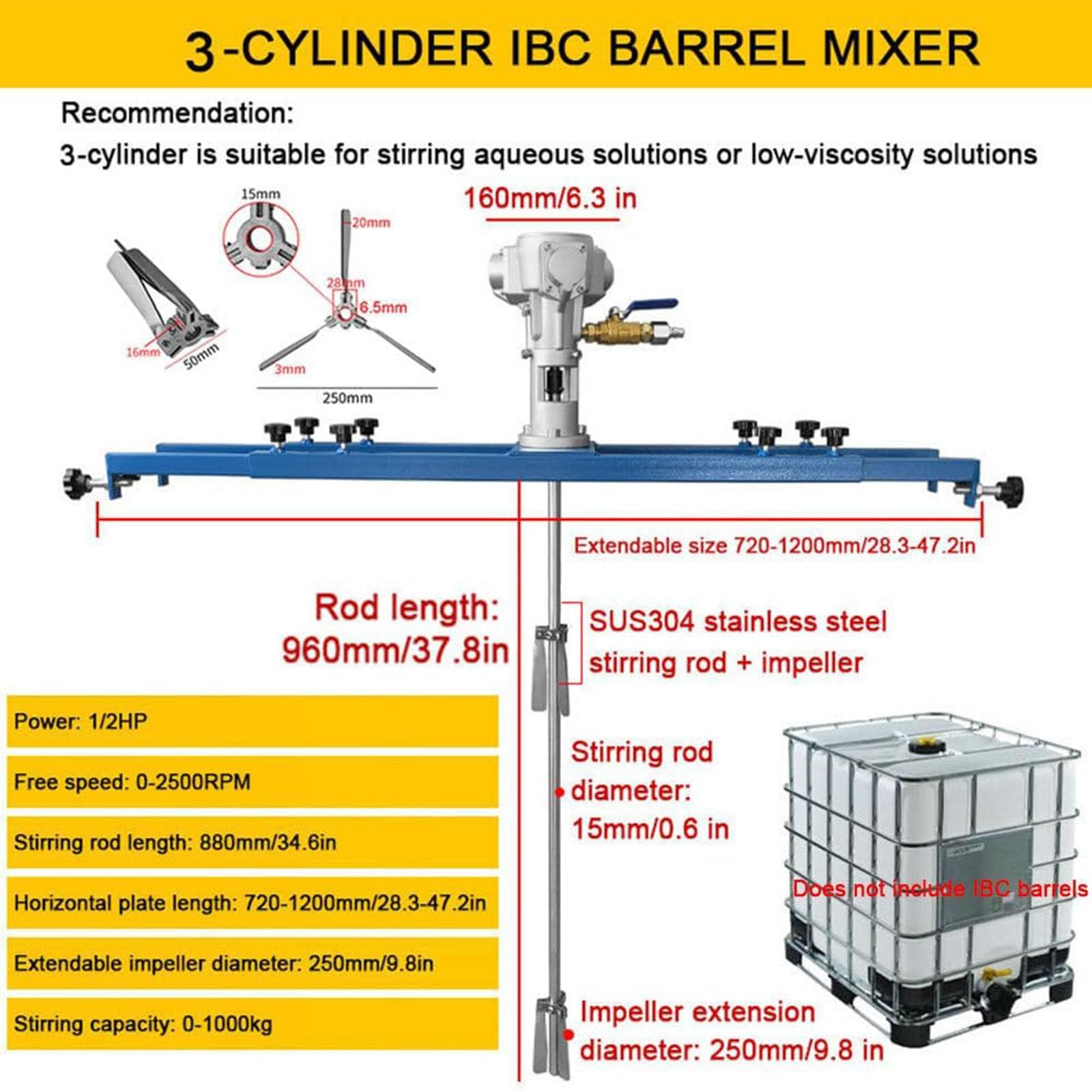 Agitador neumático para mezcla de pintura IBC, agitador de aire con colgador de soporte, hélice plegable para agitar pintura eficiente, compatible con sistemas de 5 cilindros