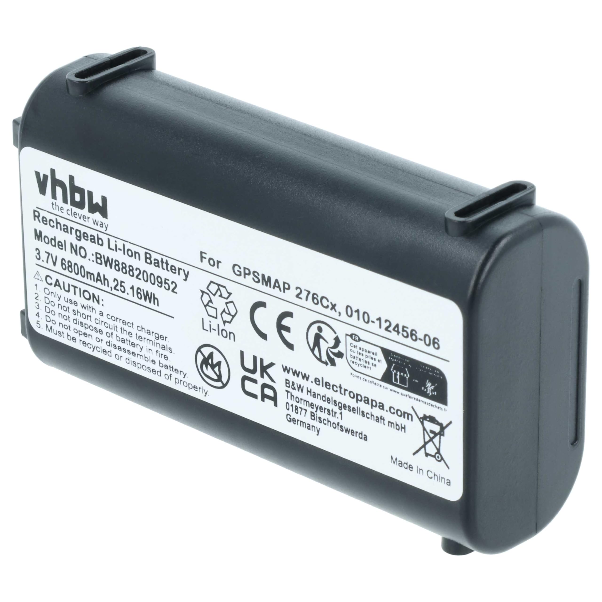 vhbw Akku Ersatz für Garmin 361-00092-00, 010-12456-06 für GPS Tracker, Navigationsgeräte (6800 mAh, 3,7 V, Li-Ion)