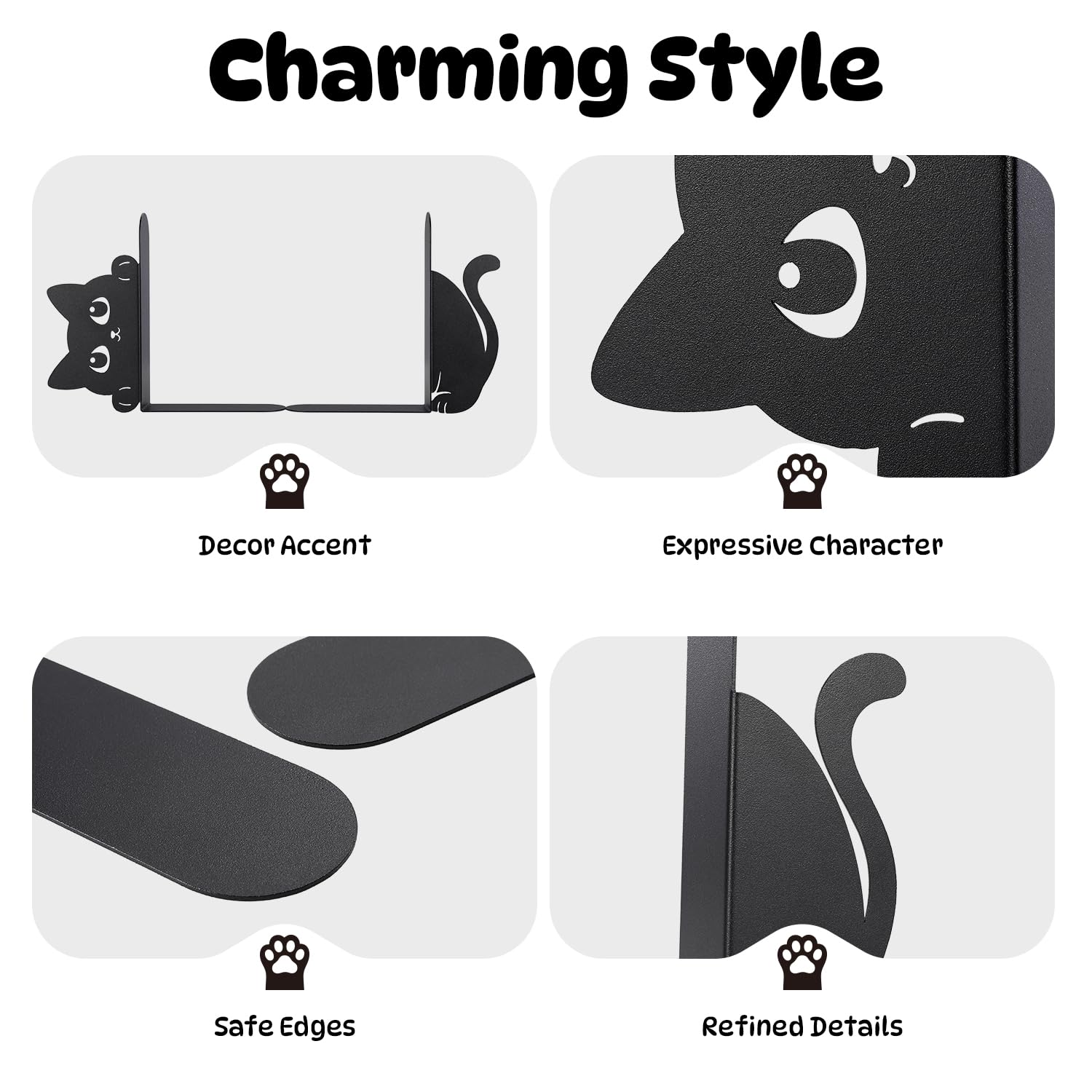 Sujetalibros de Metal con Gato Asomado Juego de 2, Sujetalibros Decorativos para Estantes, Librerías, Oficina y Escritorio, Regalo para Amantes de los Gatos y los Libros