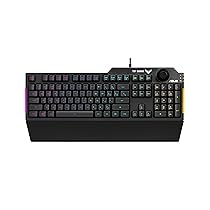 ASUS TUF Gaming K1 Tastiera Gaming USB, Membrana, RGB a 5 Zone, Rollover a 19 Tasti, Manopola Volume, Resistente ai Liquidi, Barra Luminosa Laterale, Macro Programmabili, Layout Italia, Nero