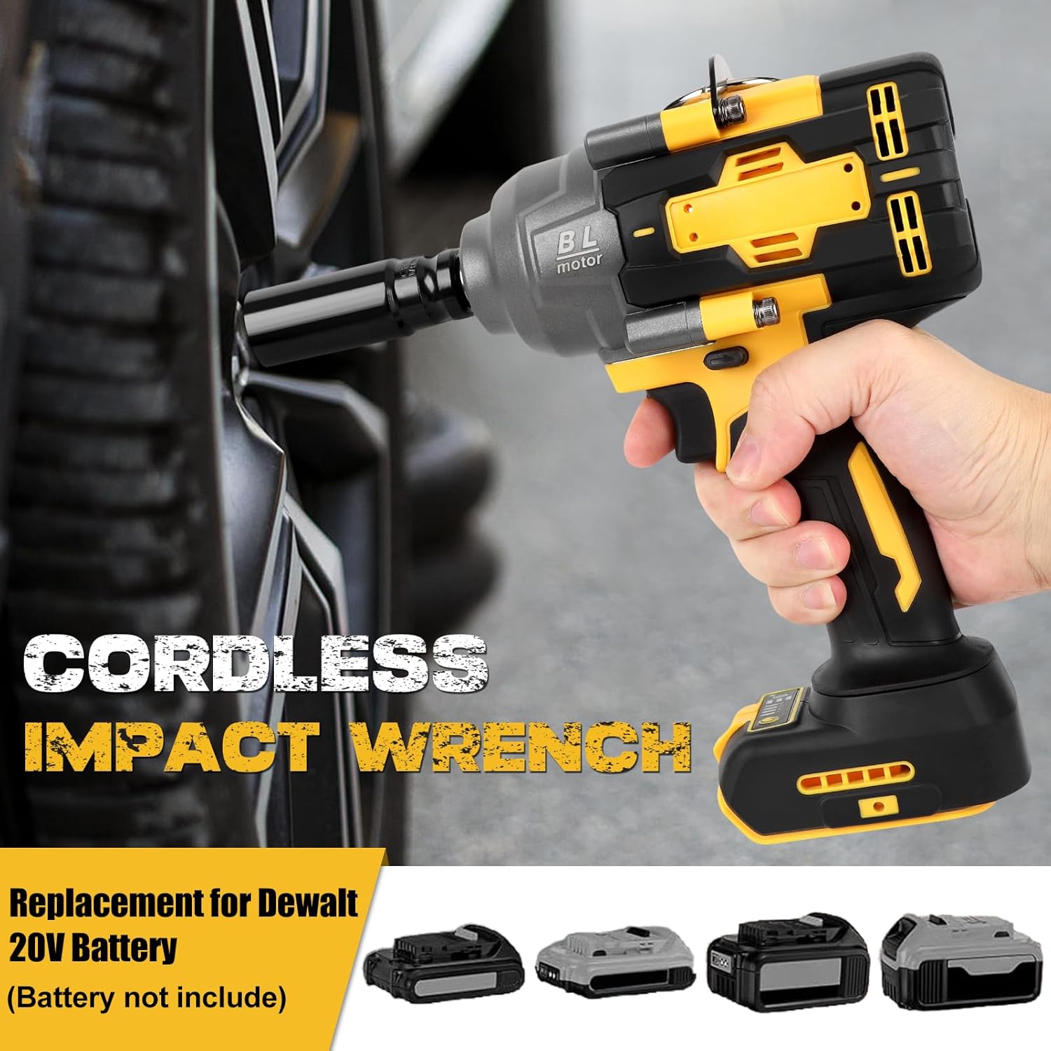 Cordless Impact Wrench, Compatible with 20V Battery, Brushless Electric Power Impact Driver Gun Tool, 1000N.m Torsion 4 Speeds with LED Lighting, Tool Only