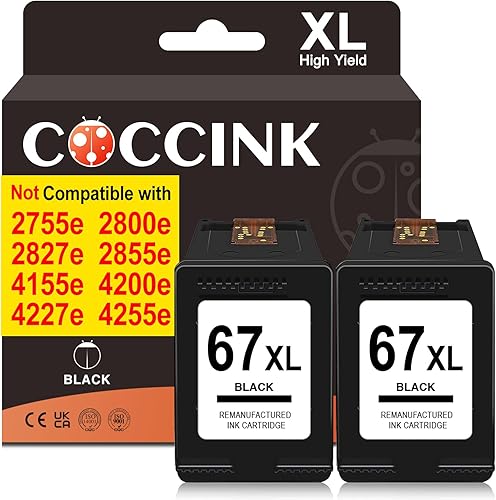 Miniatura 10 de COCCINK 67XL para HP Ink 67 XL HP Envy 6055e Cartuchos de tinta Envy 6000 6052e 6065e 6058 6400 6455e 6458e Impresoras remanufacturadas Tinta de 1