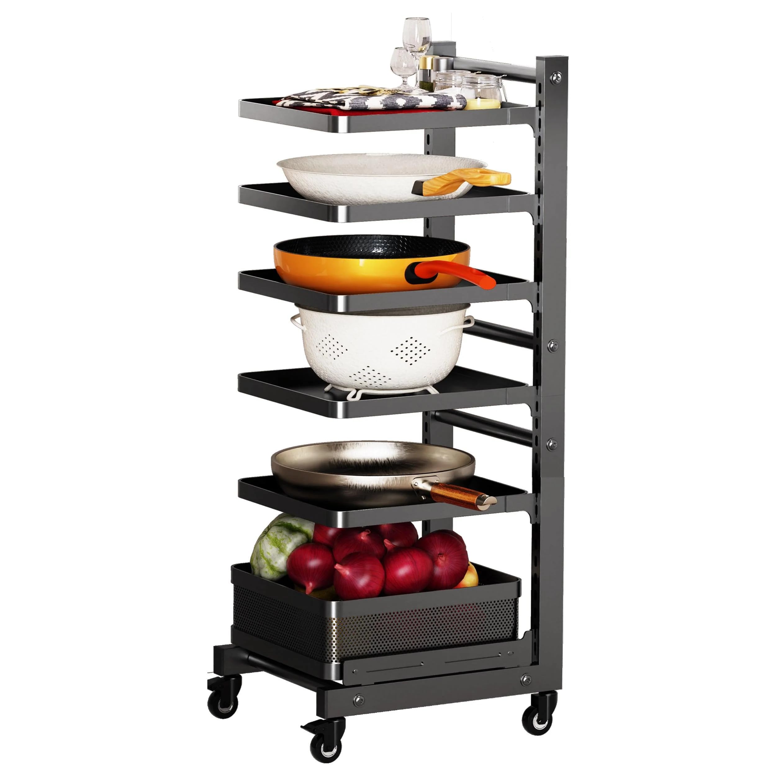 Supfirm Organisateur De Casseroles 6 Niveaux Réglable - Rangement Cuisine Noir