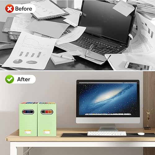 Miniatura 32 de BALEINE Caja organizadora de archivos, organizador de carpetas de archivos de cartón con asa para tamaño carta, caja de archivos plegable portátil