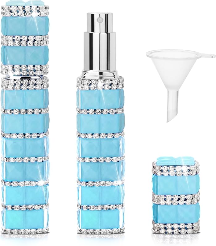 Frasco atomizador recarregável para perfume TTOYOUU, 12 mL, azul, com rhinestones e funil, 1 unidade