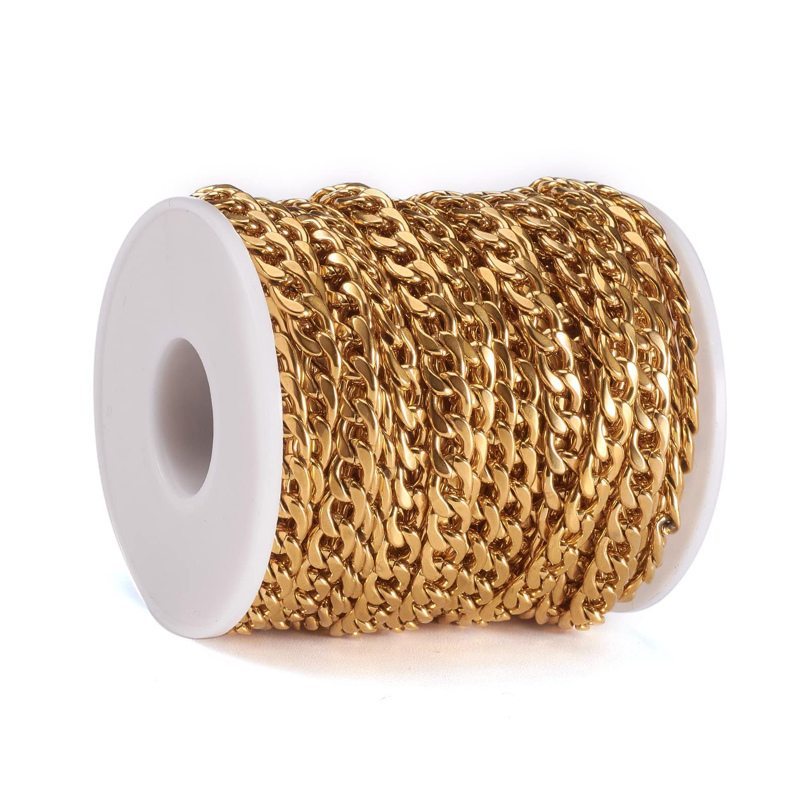 Cadenas de eslabones de acero inoxidable de 19 pies / rollo de eslabones dorados sin soldar, cadenas trenzadas de 9 x 6 mm para collares, accesorios de joyería, fabricación de bricolaje