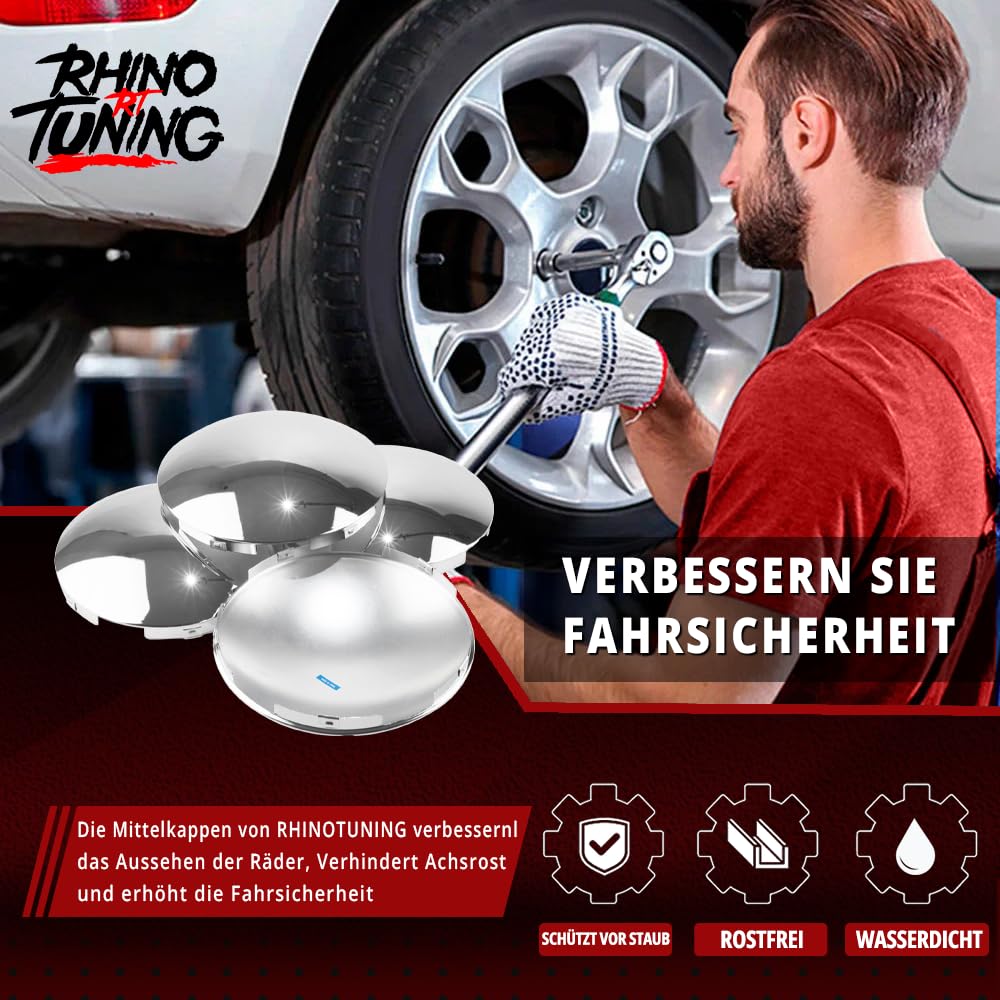 RhinoTuning 4 sztuki kołpaków kół do kołpaków OD 226 mm ID 218 mm, chromowane osłony piasty kół odpowiednie do przedniej osi kołpaków, wymienne nakładki na felgi