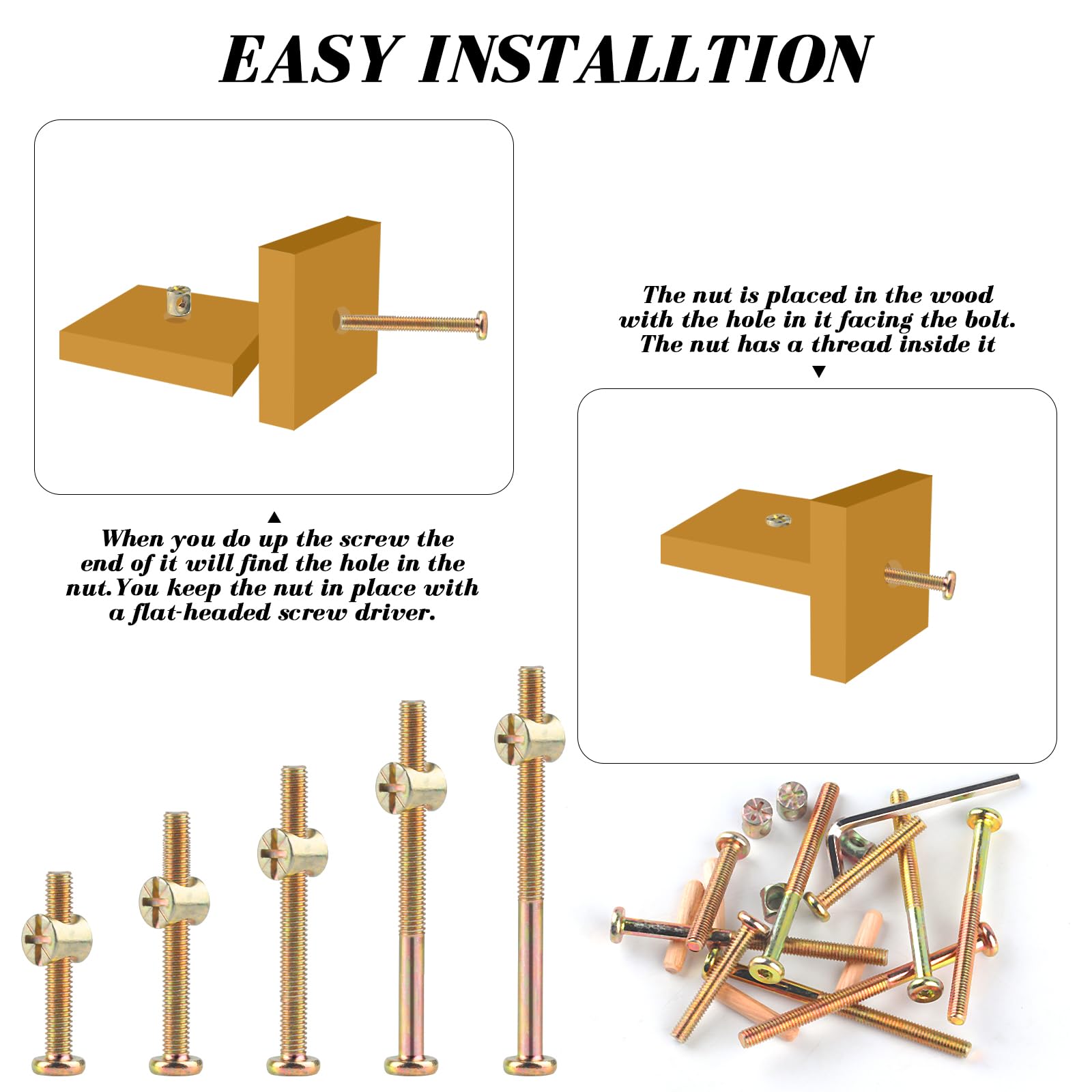 M6x40-80 Crib Screws - Bed Hardware Kit (20 Set) -4