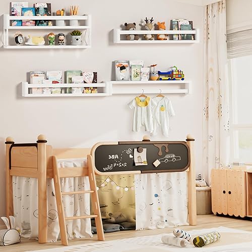 Miniatura 3 de 24 inch Floating Bookshelves for Wall, Kids Bookshelf, White Solid Wood Nursery Book Shelves, Wall Shelves for Living Room Bedroom Décor