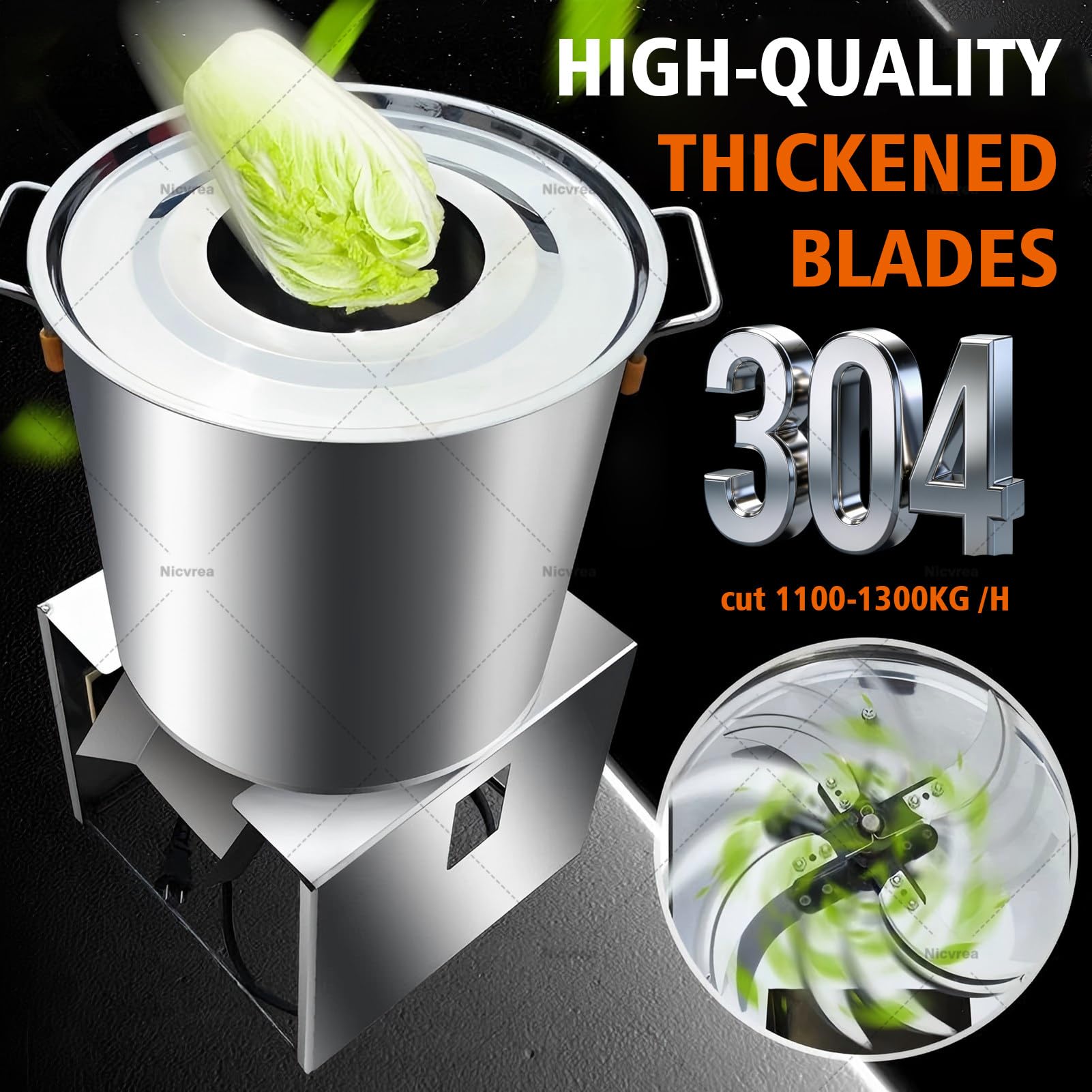 Picadora de verduras eléctrica comercial, alta potencia 1000 W, 3500 rpm, acero inoxidable, eficiente para cocinar en casa y uso en granja