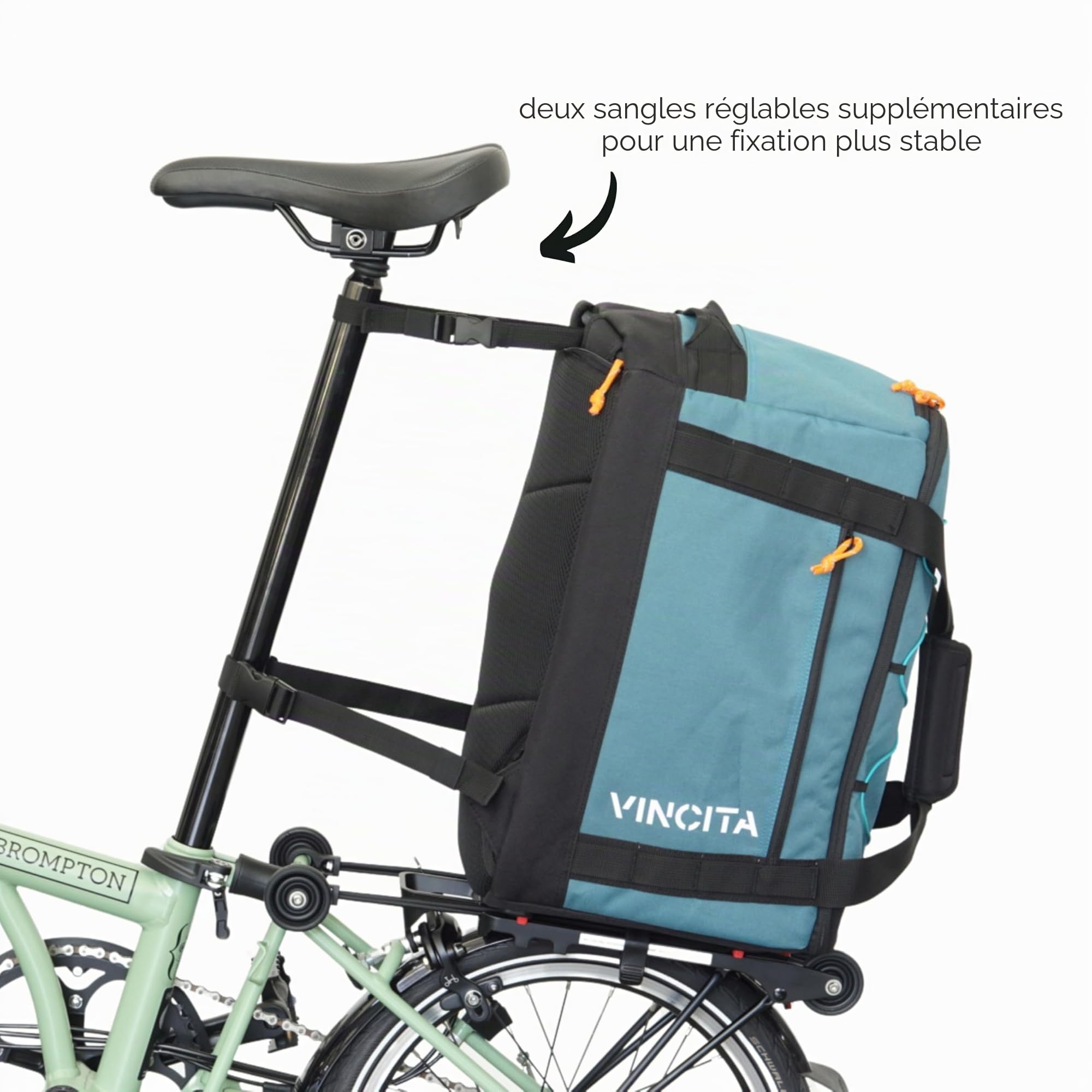Vincita Voyage B.D.R. Sac à dos pour vélo pliable – Sac à dos, sac de sport, sac de rangement combiné avec KLICKfix UniKlip 2.0 37 L | Résistant à l'eau, design polyvalent (gris)