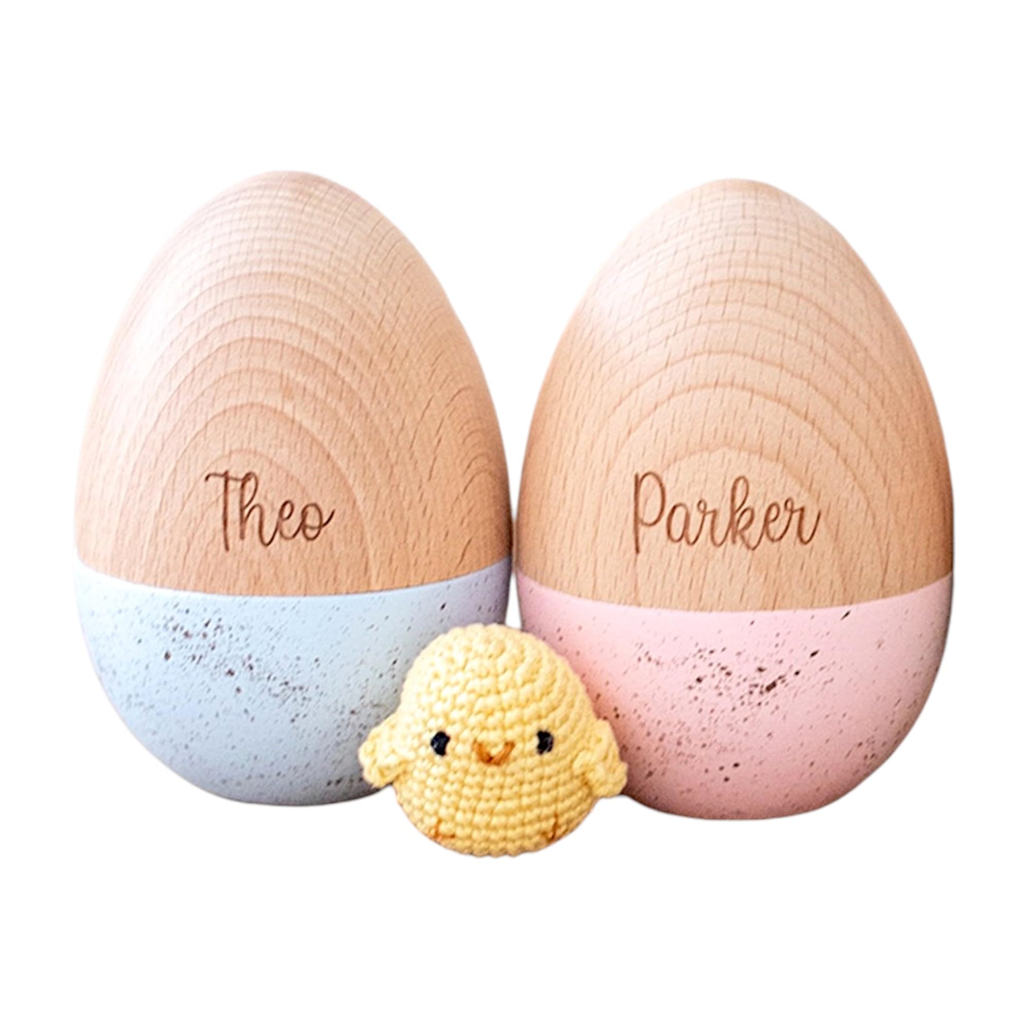 Personalized Bunny Floral Wooden Easter Egg with Name and Initial, Reusable Large Hollow Speckled Easter Keepsake, Basket Filler, Easter Gift for Kids — view 13