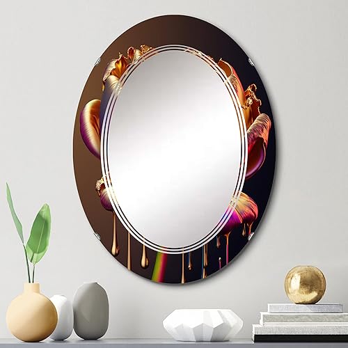 Miniatura 2 de Rainbow Peony Liquid Gold Drips Hyper II, espejo de tocador, espejos de baño, espejos de pared para sala de estar, dormitorio, espejo ovalado,