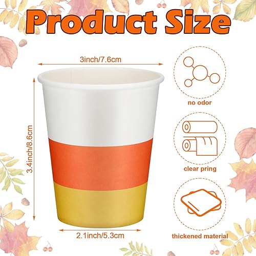 Miniatura 2 de Sliner 100 tazas de papel de maíz de caramelo de otoño de 9 onzas, tazas de calabazas de Acción de Gracias, tazas de papel desechables de otoño para