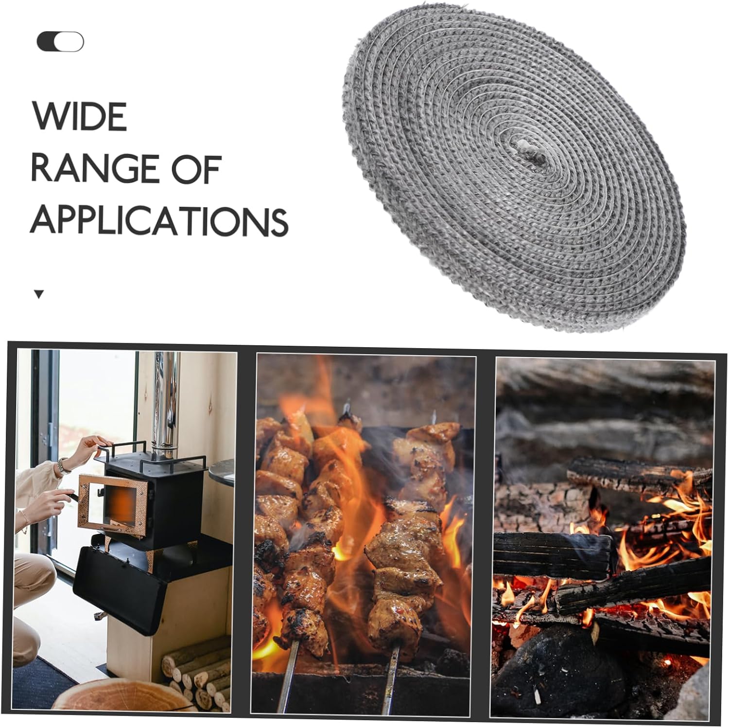 Self-Adhesive Wood Stove Door Gasket Rope High Temperature Resistant Fiberglass Seal for Stoves Cuttable for Chimneys and Fireplaces