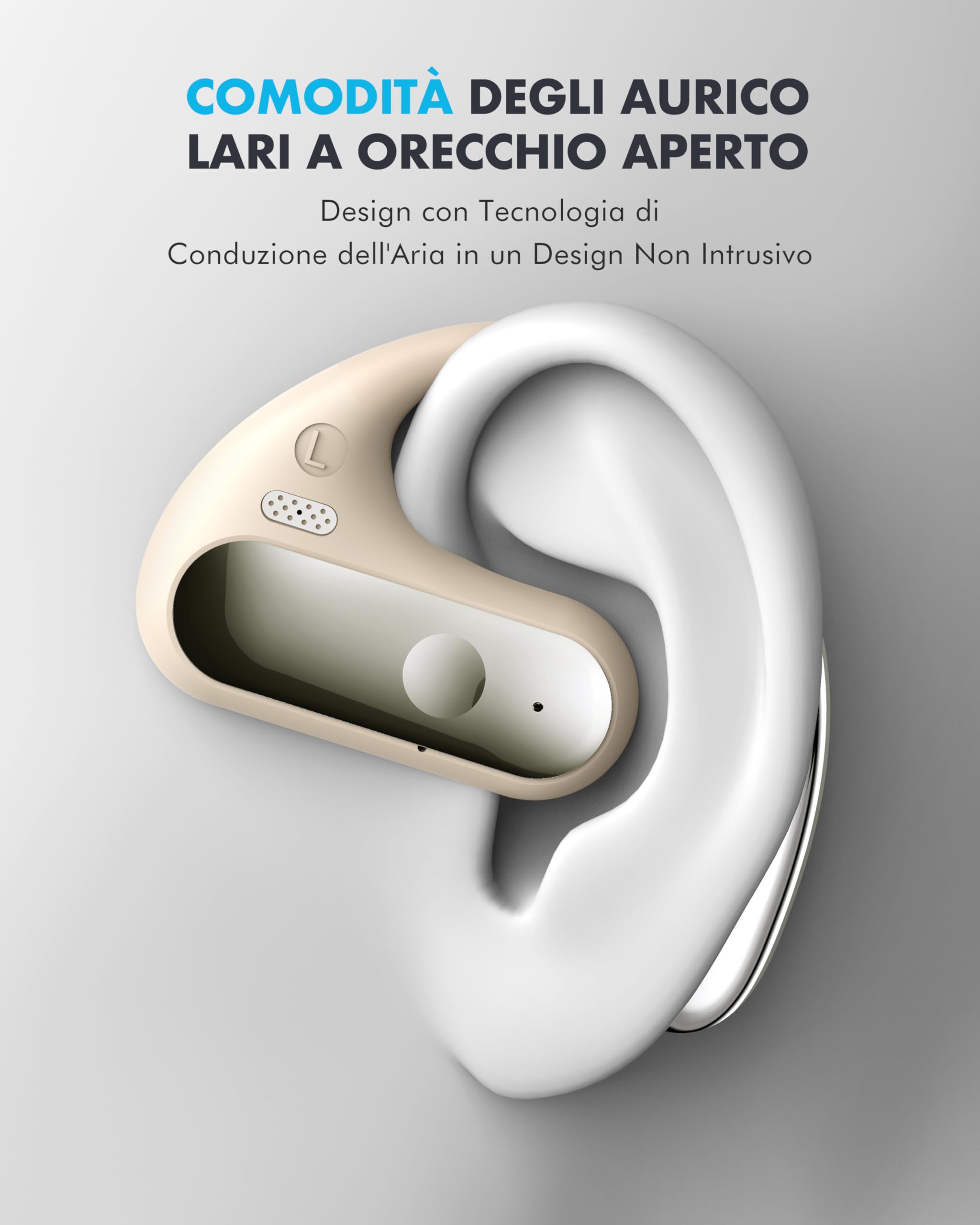 EUQQ Cuffie Conduzione Ossea Cachi - Auricolari Bluetooth Sport con Tecnologia Bluetooth 5.4, Design Aperto Ore, 50 Ore di Riproduzione, Perfetto per Sport, Corri e Attività All'Aria Aperta