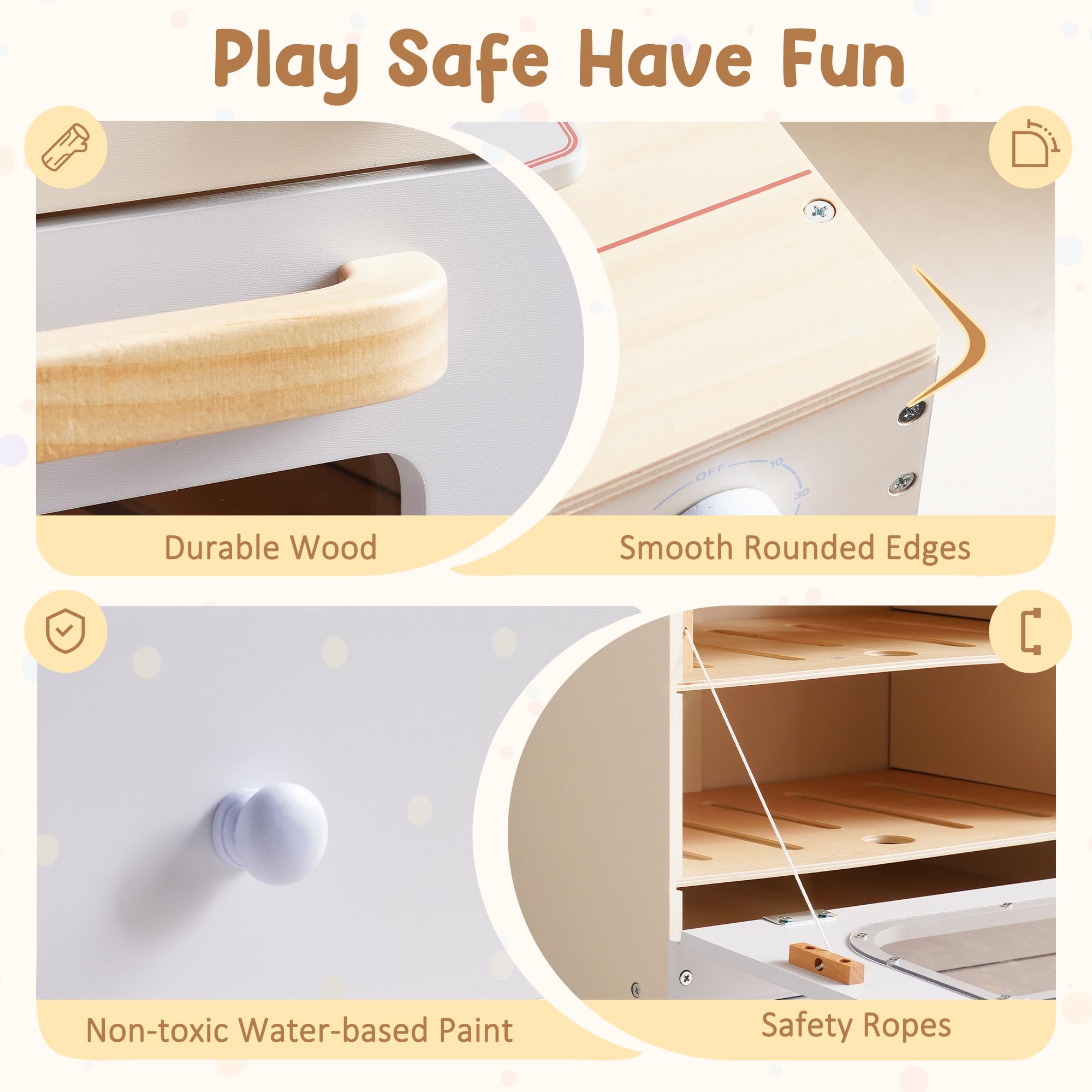 ROBUD Cucina da gioco in legno per bambini, set da cucina con forno giocattolo, fornelli, utensili, biglietti di ricette e pentole, set da cucina per bambini dai 3 anni in su
