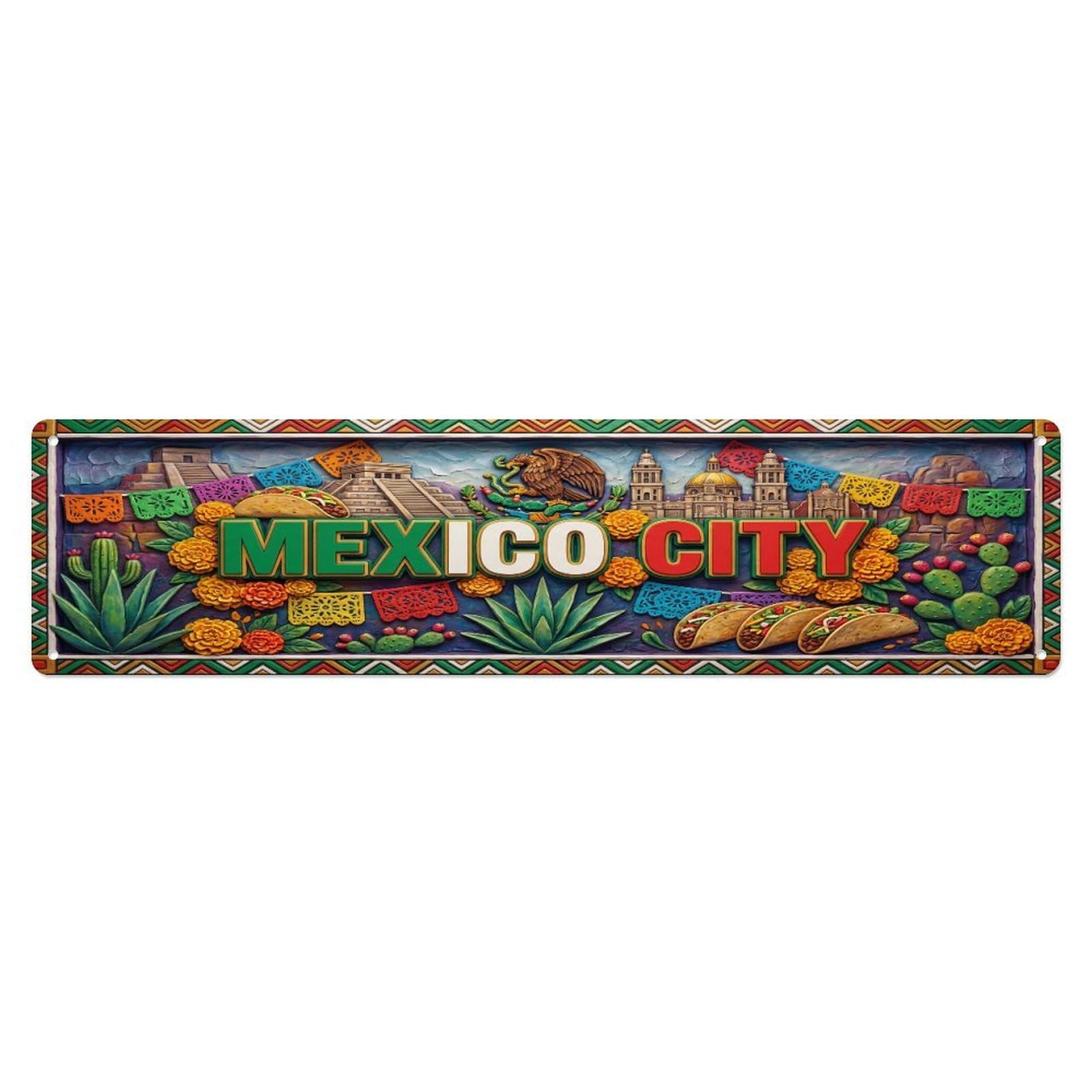 Xanthor Style Metal Tin Sign Vintage Mexico City Mexico Flag Pattern