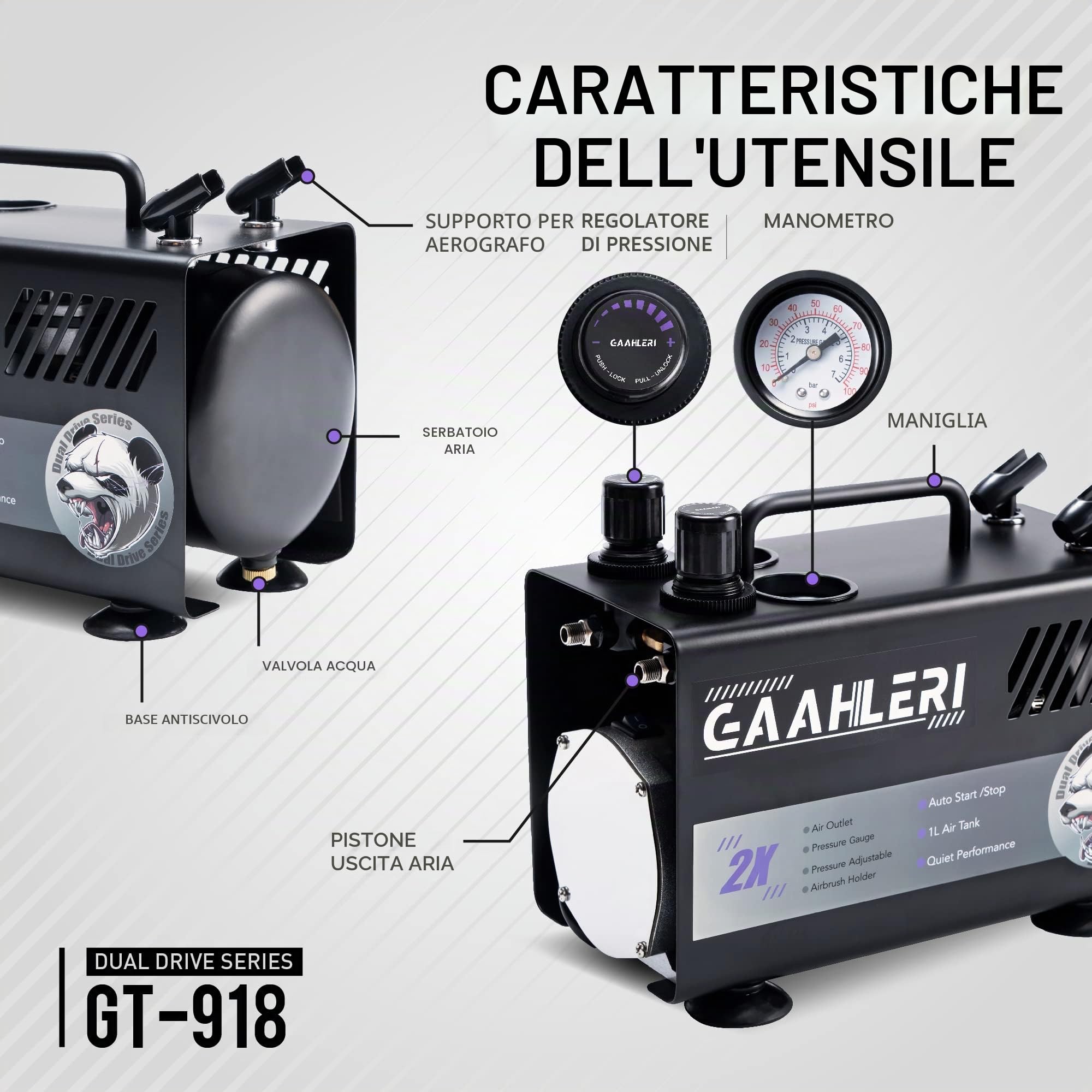Compressore silenzioso a secco Gaahleri GT-918 NERO