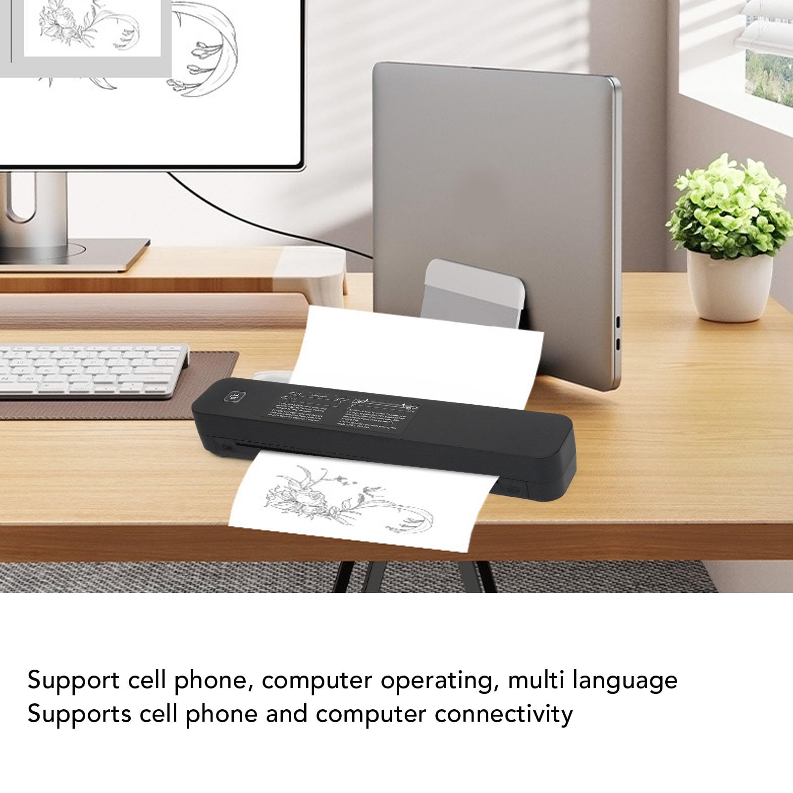Stampante Termica, 2600mAh Risoluzione 203DPI Stampante Mobile a Stampa Veloce 4-6 S con Design Senza Inchiostro a Basso Rumore Stampantes Portatile Senza Inchiostro