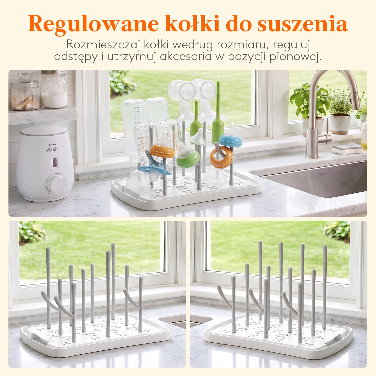 Lifewit Suszarka do Butelek Z Wyjmowaną Tacką Ociekową, Uchwyt na Butelki na Blat Kuchenny, Stojak do Suszenia Butelek Kubków Smoczków Części Laktatora Akcesoria Dla Niemowląt