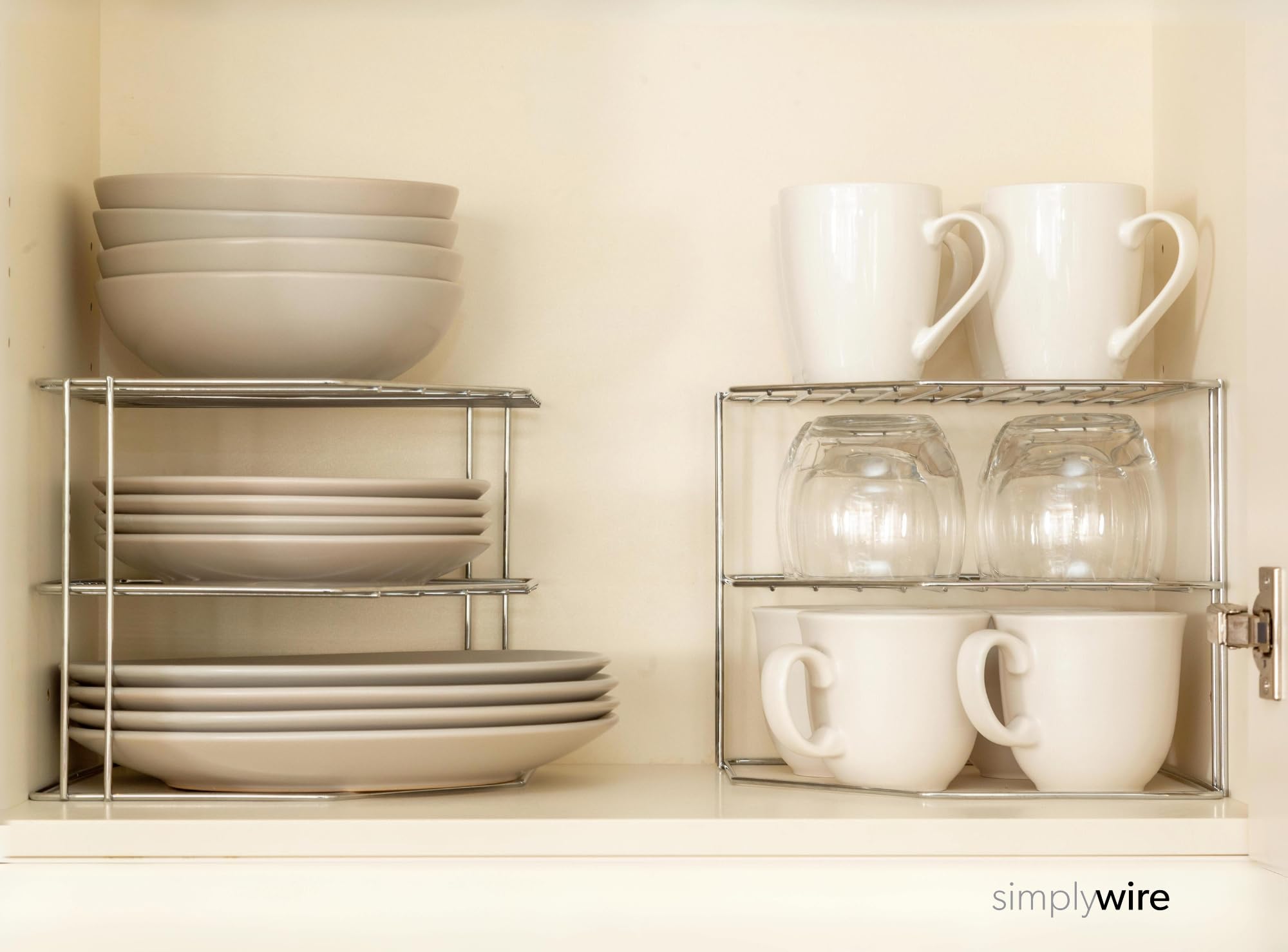 simplywire – Soportes para vajilla de 3 Niveles – Paquete de 2 Organizadores de Armarios de Cocina – Acero Recubierto de Cromo