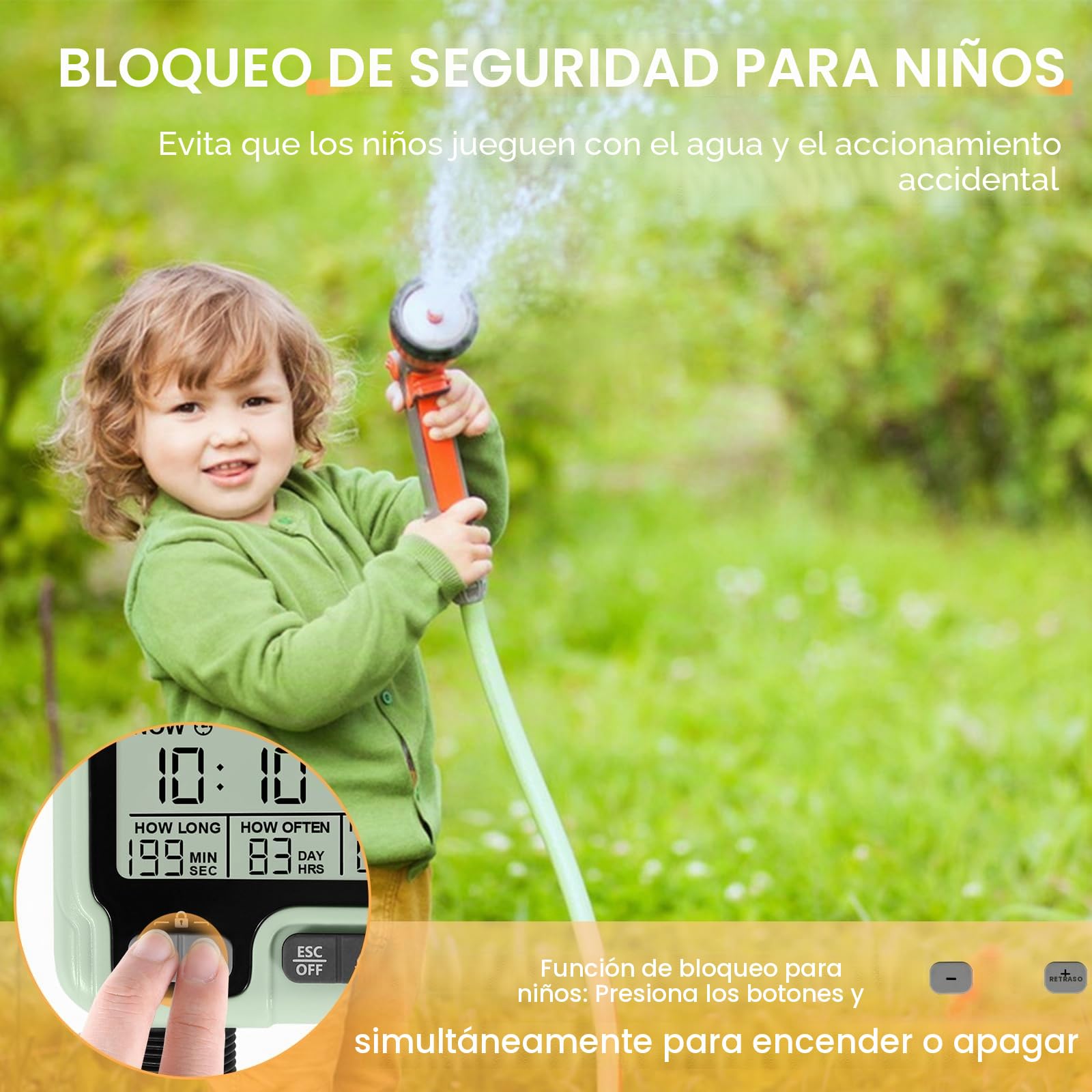 AQXONG Temporizador de riego automático/manual, temporizador de riego de jardín, conectar el temporizador del grifo con modo de bloqueo infantil/retardo de lluvia/sellado IPX5/pantalla LCD