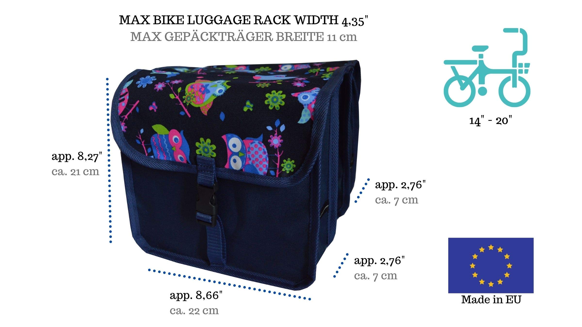 FAHRRADTASCHE 14-20 Zoll Kinder Satteltasche Gepäckträgetasche Doppel 2 x 5l