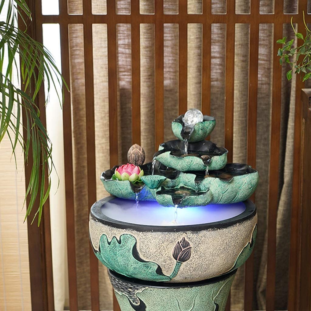Fontana per Meditazione Casa Fontana Creativa da Tavolo in Resina Interna per Il Tempo Libero Cascata d'Acqua Stile Foglia di Loto Decorazioni per la casa Regalo Ufficio Soggiorno
