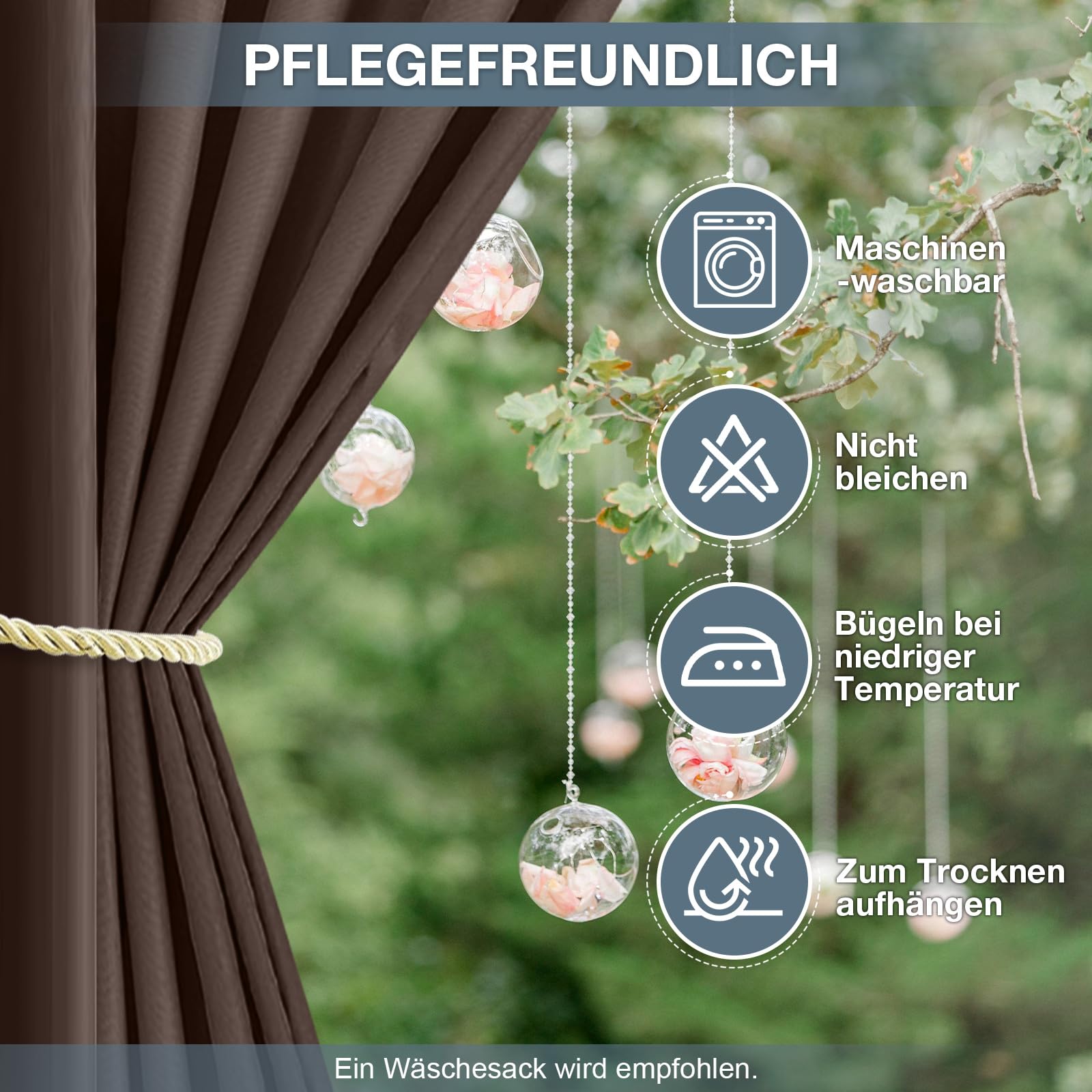 Outdoor Vorhang Wetterfest B254xH213CM, Wasserdicht Outdoorvorhänge mit Ösen, Aussen Gardinen Winddicht Sonnenschutz Sichtschutz für Garten Terrasse Balkon Pergola Pavillon (Schokoladenbraun)