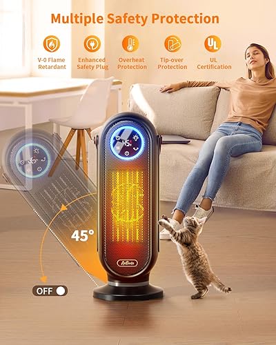 Miniatura 6 de Calentadores de espacio para uso en interiores, calentador eléctrico portátil de 16 pulgadas para oficina, calentador de espacio de calentamiento