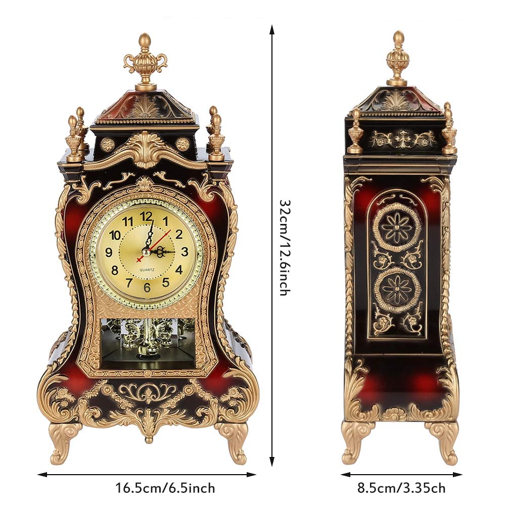 Antique Clock, Vintage Plastic Table Home Hotel Deco ive ClockVintage European- Desk ClockWall Vintage Table Clock Small Beauty and The Beast Alarm Clocks Brownish Red with