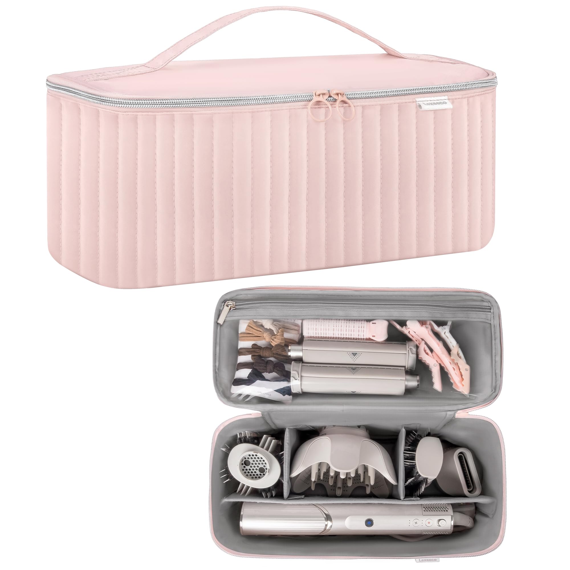 Lexeeco Travel Bag for Dyson Shark Flex Airwrap, Compatible with Revlon, Hair Accessories Organizer with Adjustable Dividers, pink, Travel-image-12