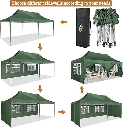 Miniatura 2 de COBIZI Toldo de 10 x 20 pies con paredes laterales, tienda de campaña grande para fiestas, toldo comercial para fiestas, 3 alturas ajustables, UV50+