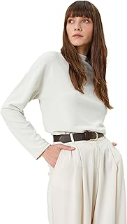 بلوفر للنساء من كوتون لامع برقبة عالية وأكمام طويلة