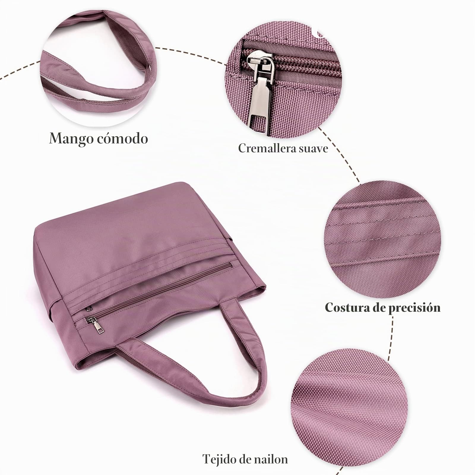 CORIOS Bolso de Mano para Mujer Bolsas de Nylon Impermeable Bolso de Hombro Bolsa de Ocio Bolso Shopper Multifuncional Bolso Tote para Viajes Compras Citas Trabajo Café