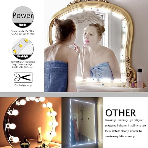 Miniatura 3 de Luces de espejo LED, luces de maquillaje estilo Hollywood, 10 pies6000 Kregulablesadaptador de 12 Vtira de luces autoadhesivas para espejo,
