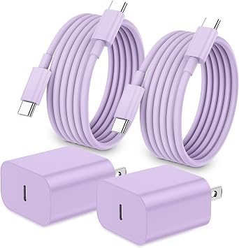 iPhone 17 16 15 Charger Fast Charging,2Pack 20W Apple iPad USB C Wall Chrager Block with 6FT USB C to C Cable for iPhone 17/Pro/Pro Max/17 Air/ 16/16 Pro/16 Pro Max/15/Plus/Pro/Pro Max Purple