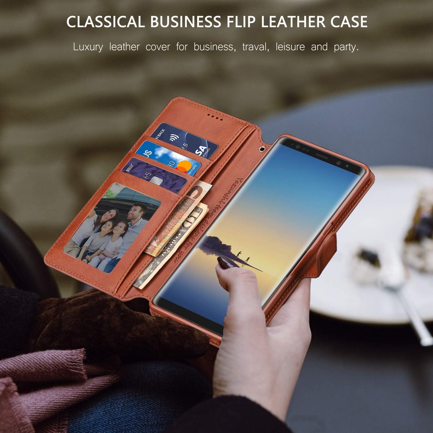 Compatible with Samsung Galaxy Note 8 Wallet Case, Magnetic Stand Flip Protective Cover Premium Leather Flip Case with ID & Credit Card Slots Cash Pockets for Samsung Galaxy Note 8 (Brown)