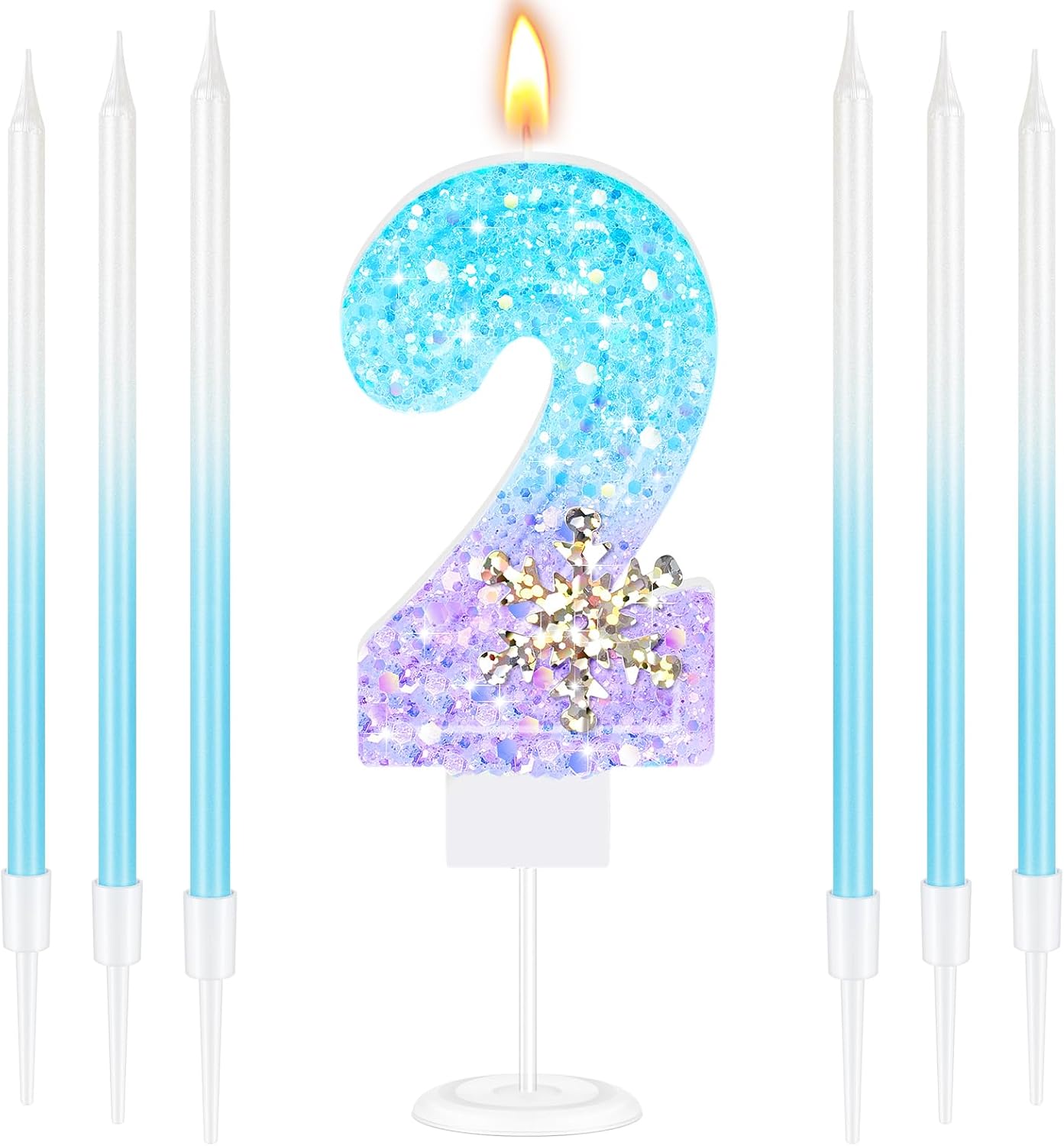 MTLEE 7 Pcs Blue Snowflake Number 3 Birthday Candle for Cake Topper Cupcake
