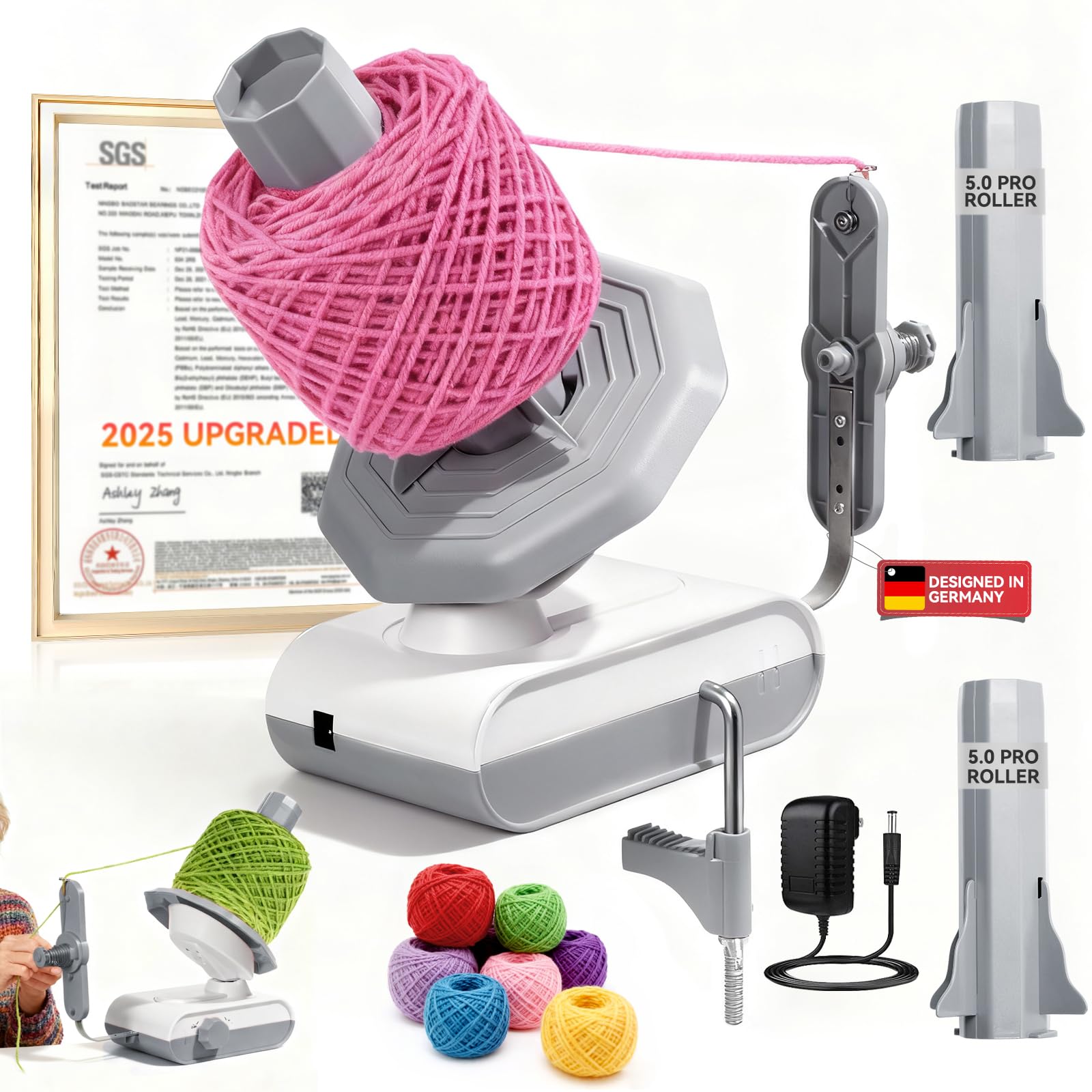 5.0 Upgraded Electric Yarn Winder【Top1 RPM German Motor】【SGS-Grade Precision Gears】 Wool Yarn Ball Winder Compact Automatic for Crocheting Super Strong Tension, Ideal for Home and Studio (Gray White) — view 12